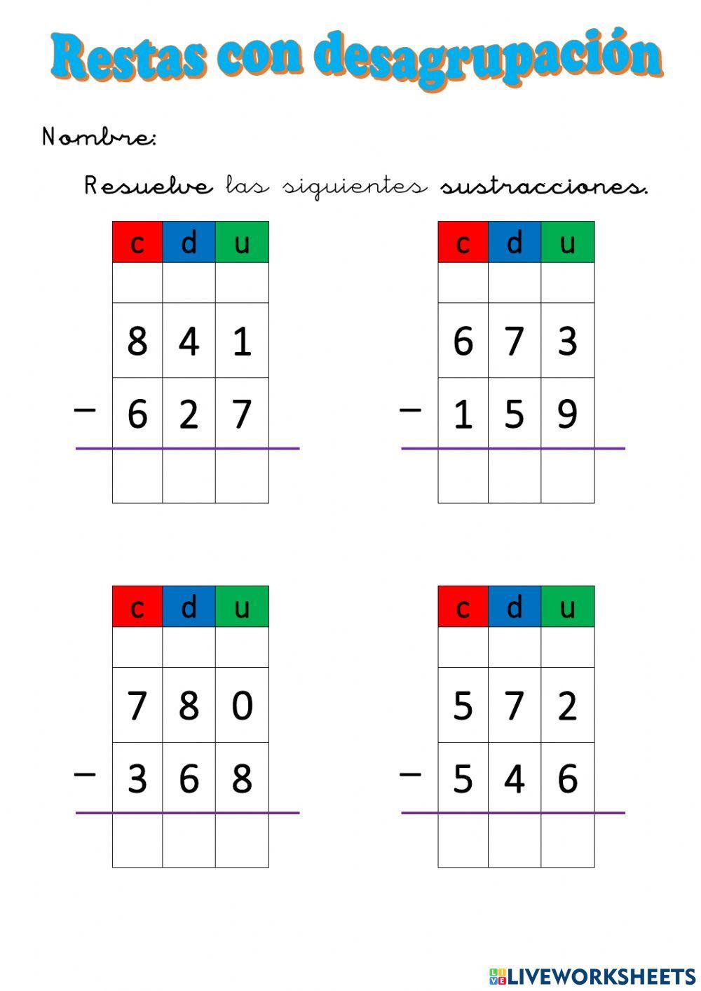 Restas con desagrupación