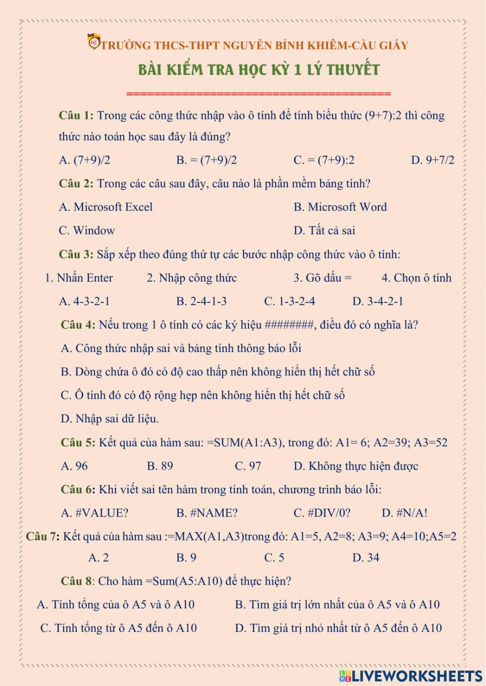 Bài kiểm tra hk 1