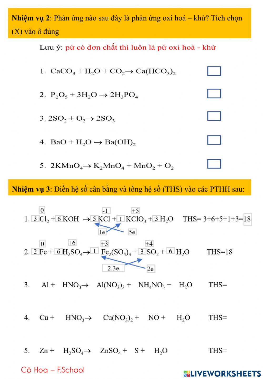 Luyện tập phản ứng oxi hoá khử
