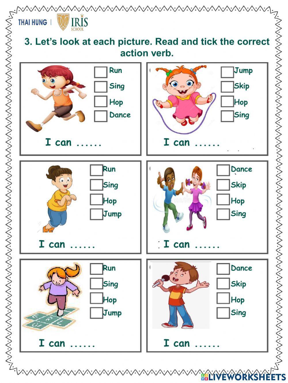 English-Worksheet about Action Verbs