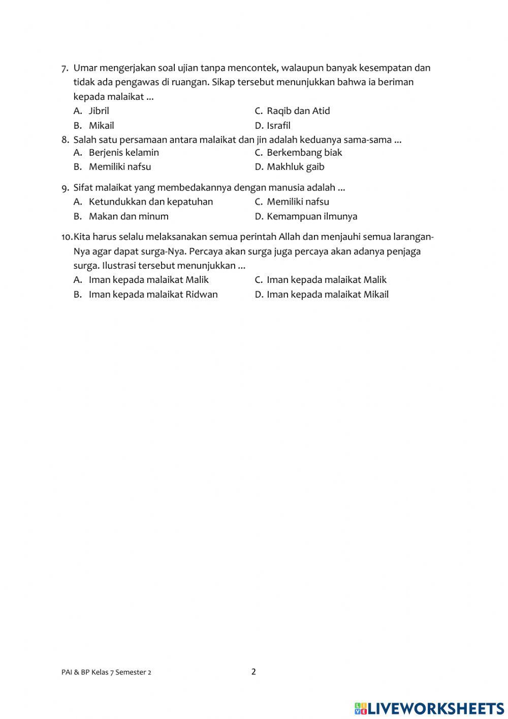 Pai 7 worksheet | Live Worksheets