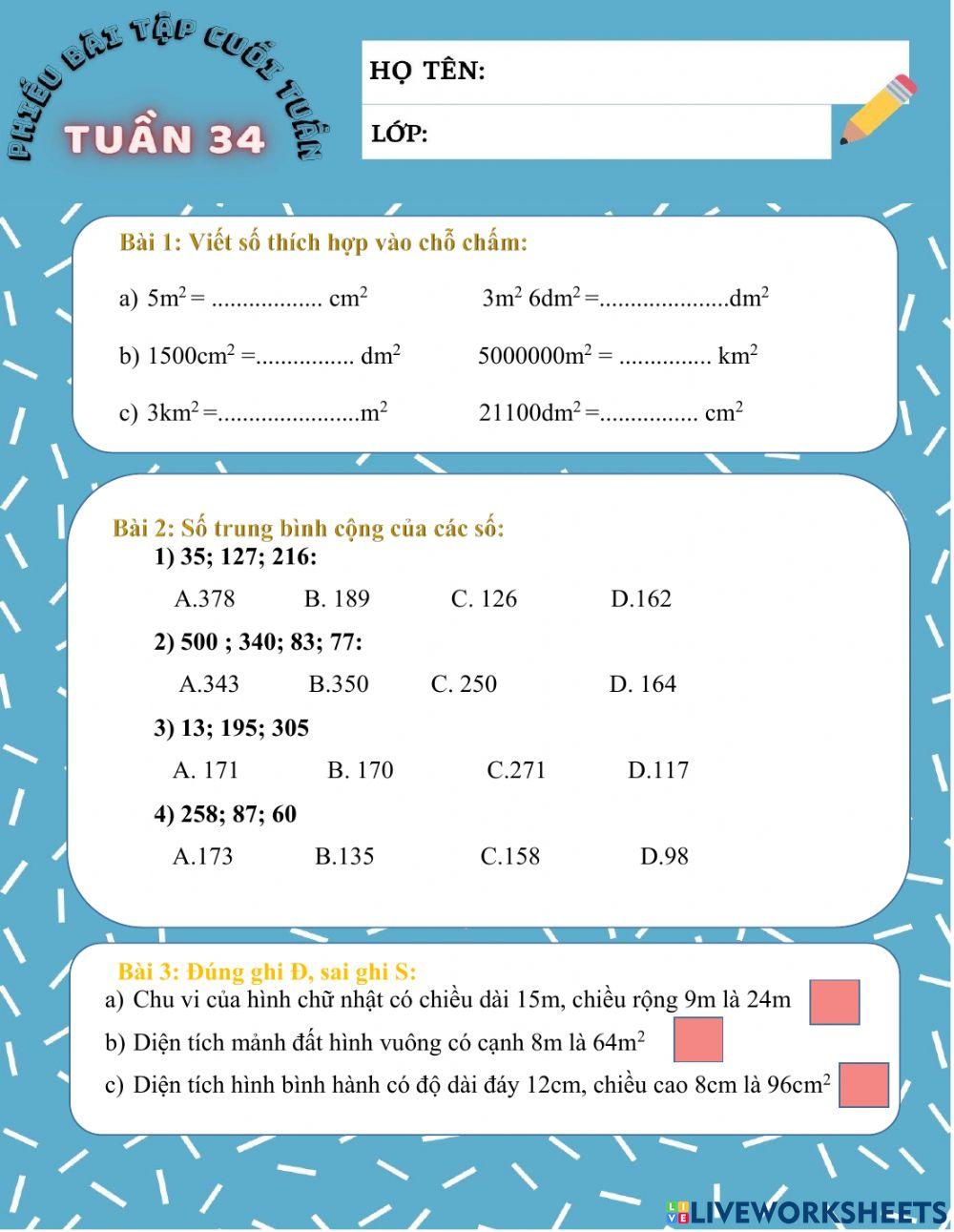 tuần 34 worksheet | Live Worksheets