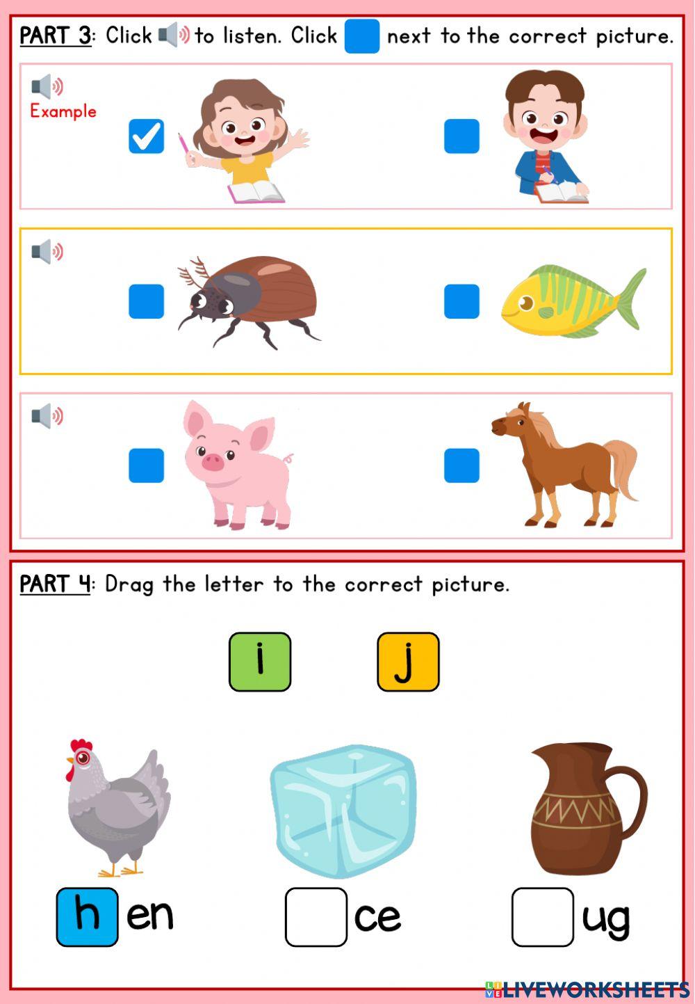 Kindergarten 1 English revision worksheet online exercise for Live