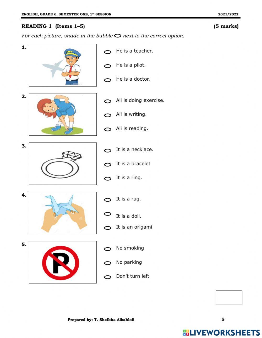 Grade 6 final Exam 2021