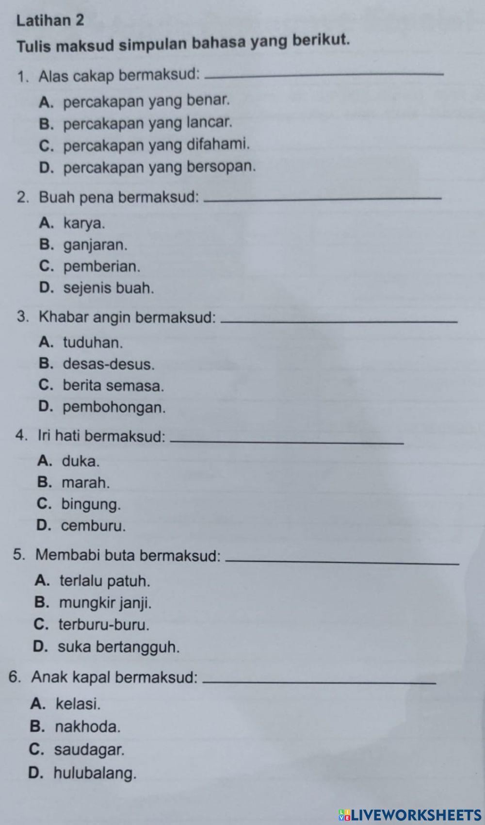Simpulan bahasa tahun 8