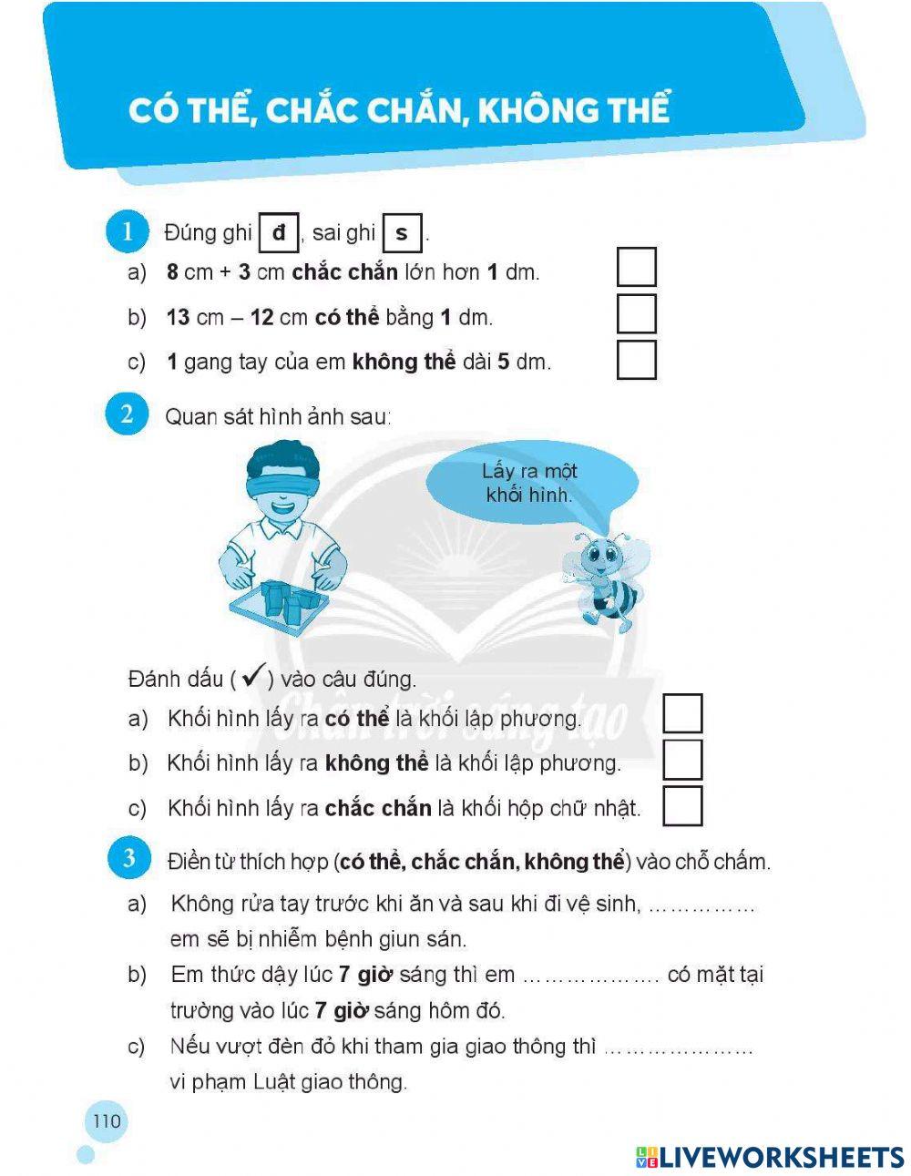 Phiếu bài tập toán trang 110 lớp 2