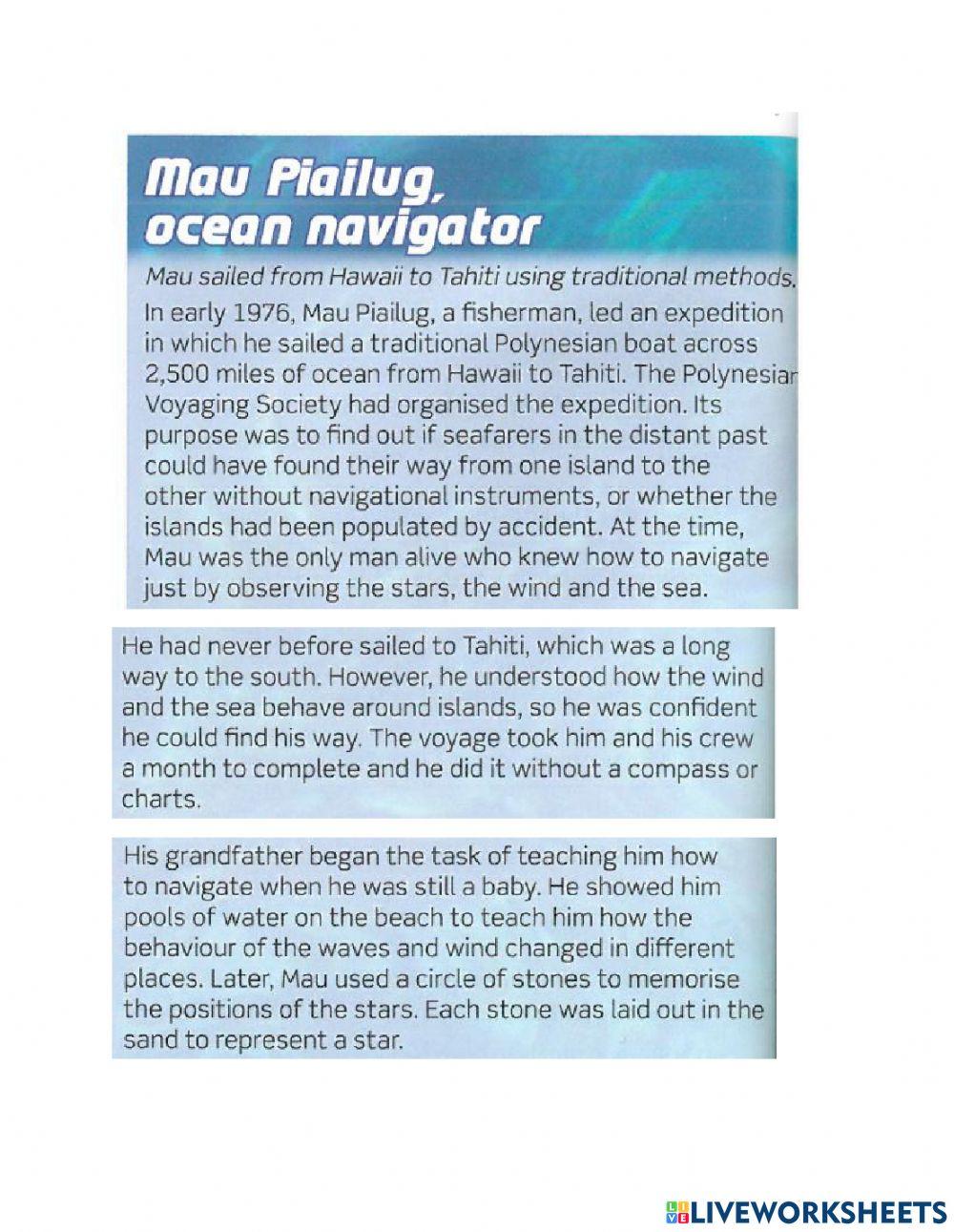 Reading TFNG - Unit 2 Complete Mau Piailug, ocean navigator