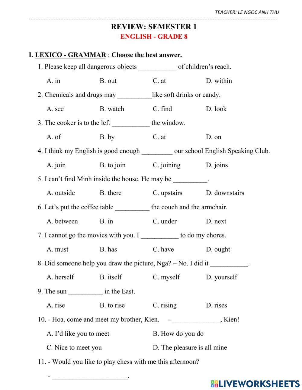 Review Semester 1 - Grade 8