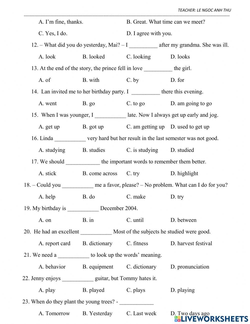 Review Semester 1 - Grade 8