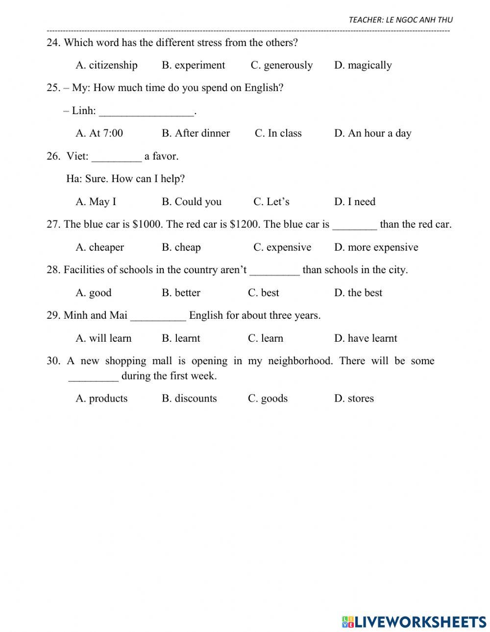 Review Semester 1 - Grade 8