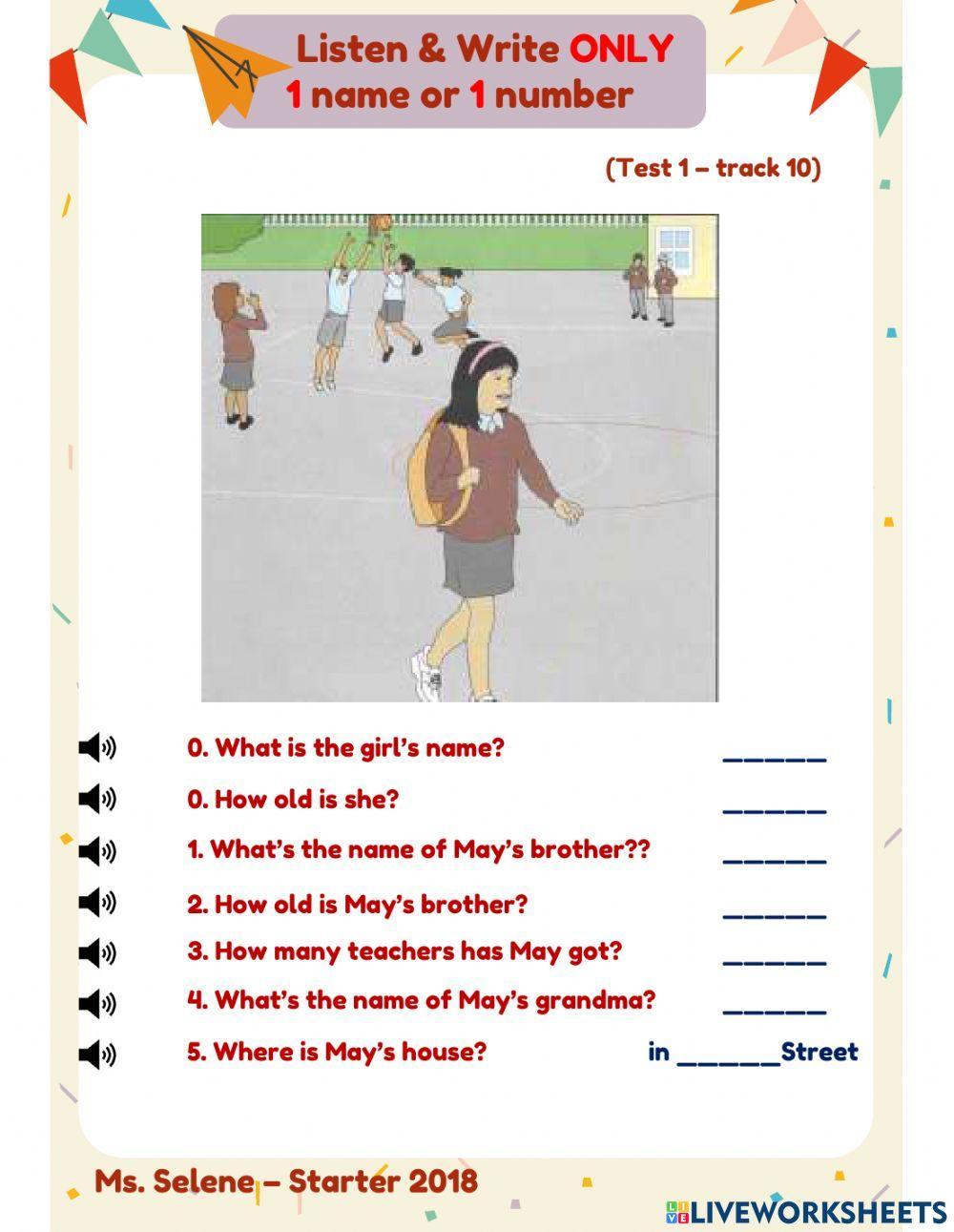 Listening - Starters 2018 - Test 1.3 - Part 2