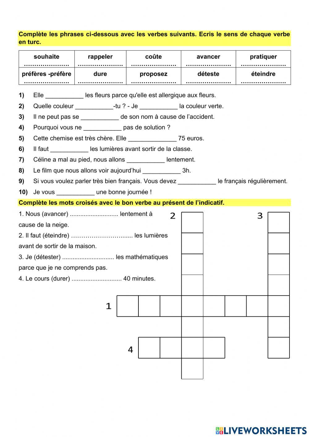 Avancer Au Présent De L indicatif Le présent de l'indicatif online exercise | Live Worksheets