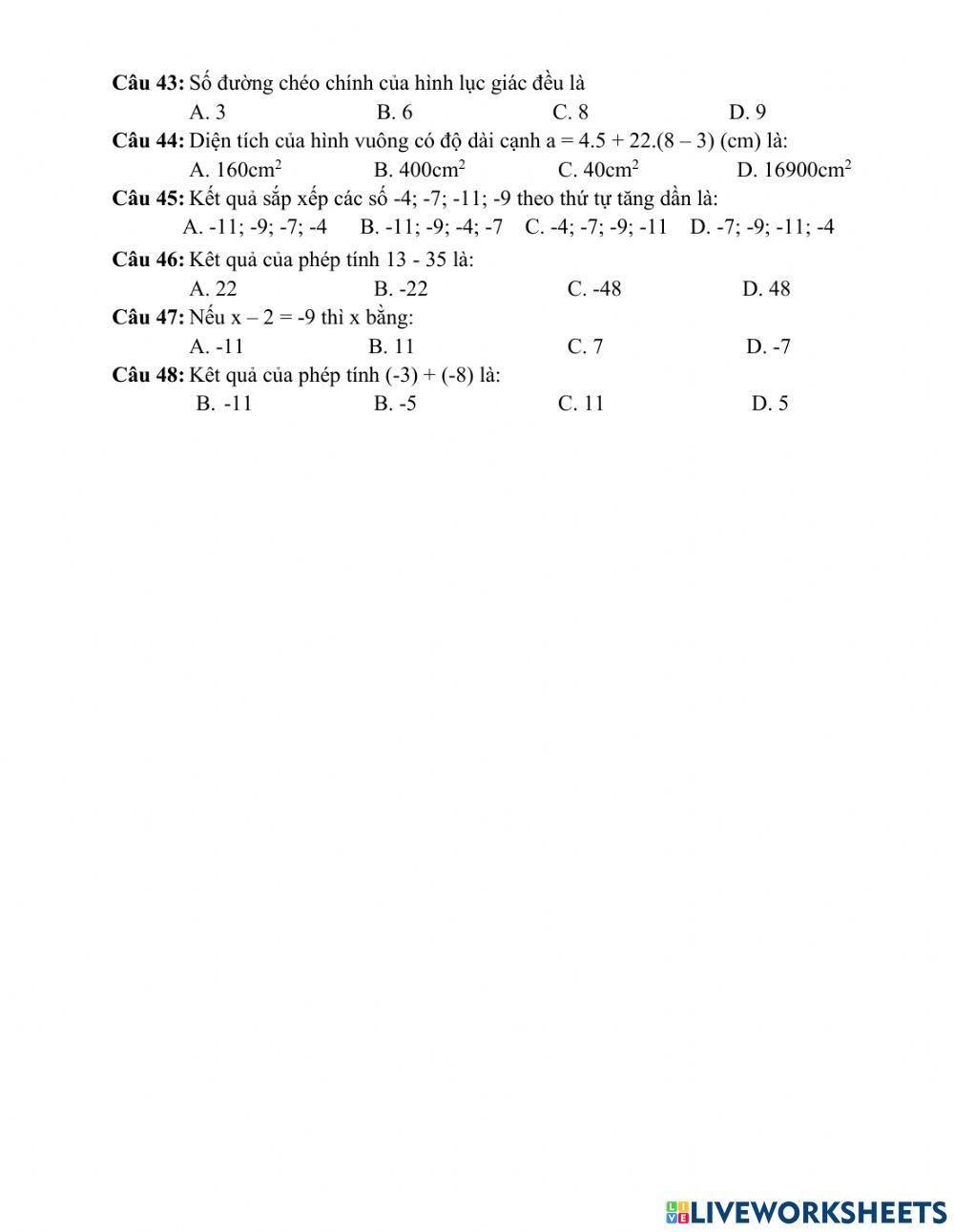 Ôn tập toán 6 hki năm 21-22