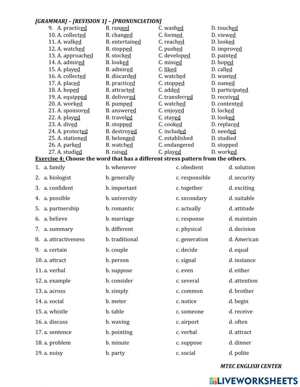 Grammar - pronunciation review