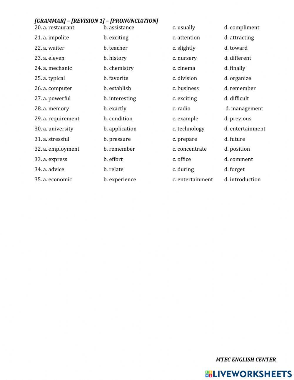 Grammar - pronunciation review