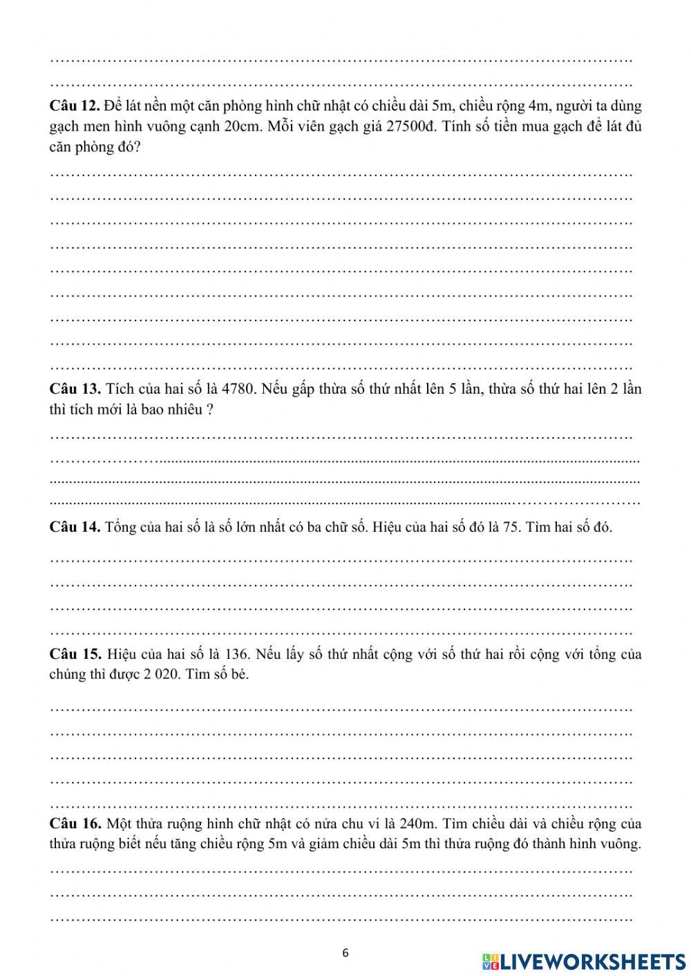 Đề cương ôn tập môn toán