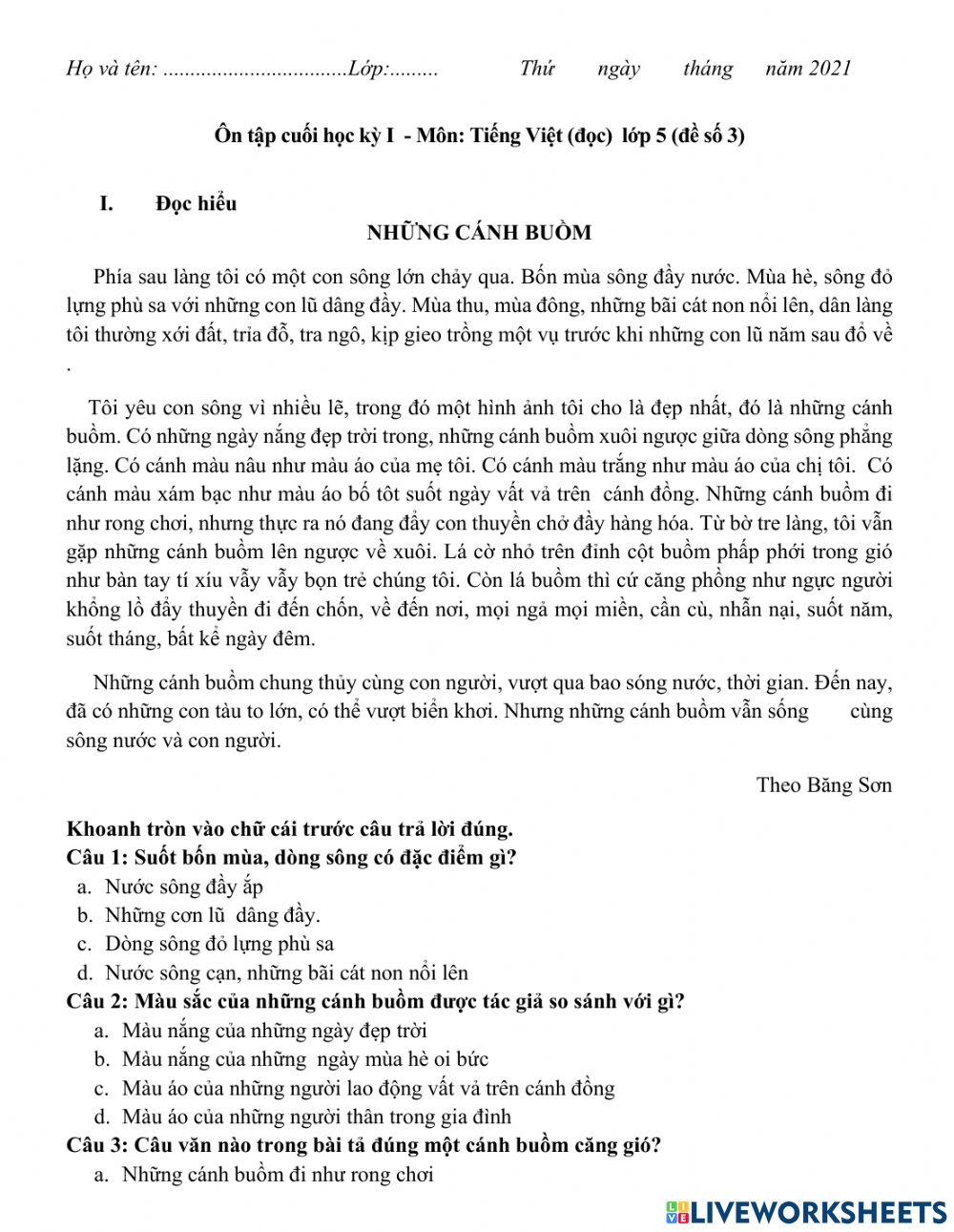 Đề ôn TV học kì 1