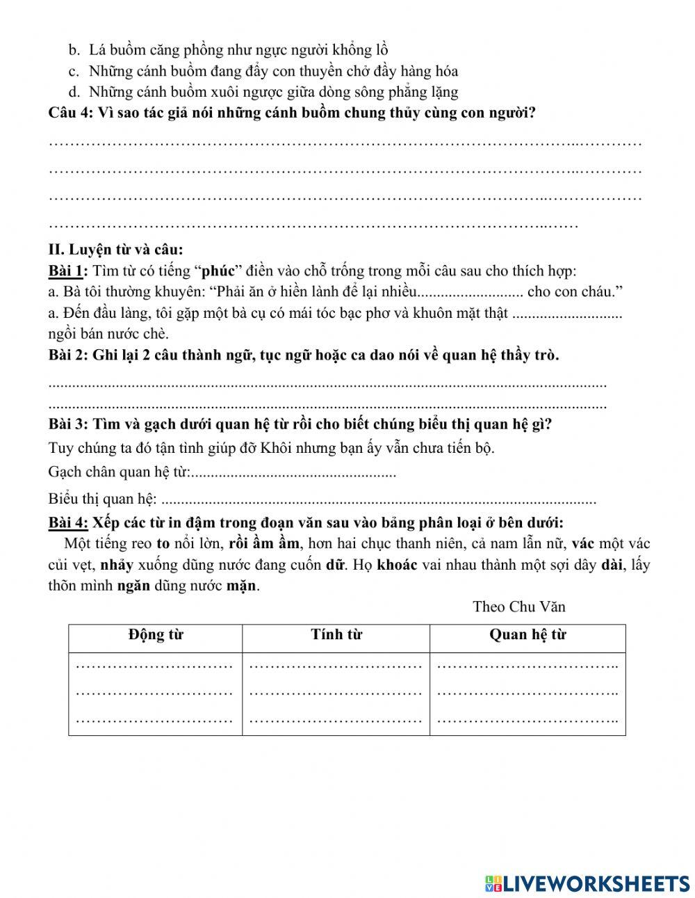 Đề ôn TV học kì 1