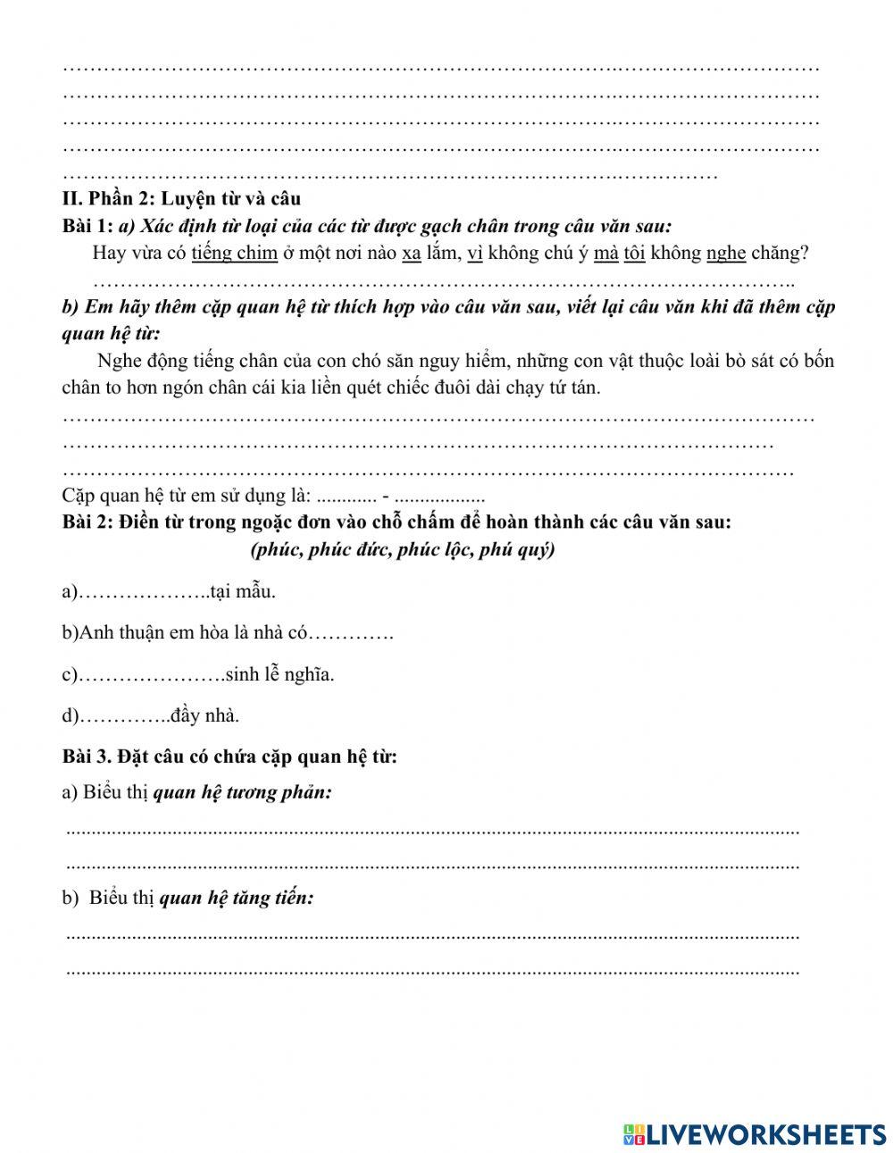 Đề ôn TV học kì 1