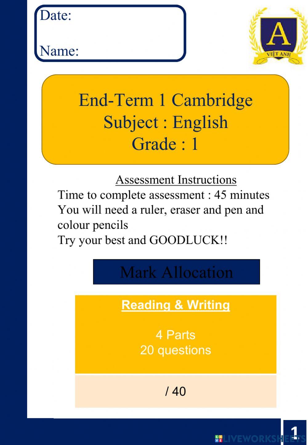 Reading and Writing Final Grade 1