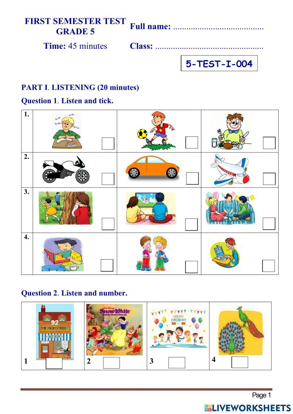 Tieng Anh lop 5 - 1st term Test 04