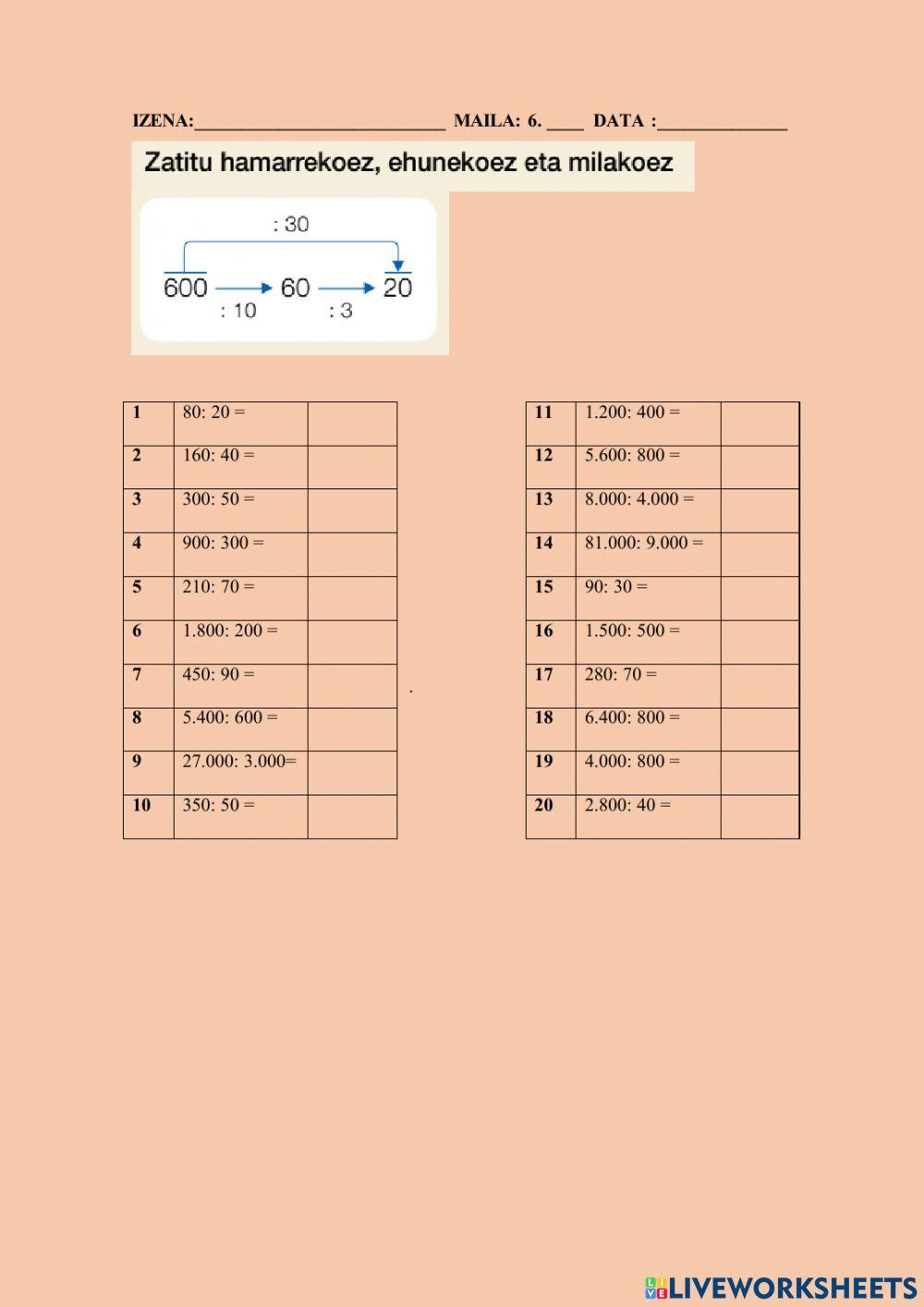 Zatitu hamarrekoez,ehunekoez eta milakoez