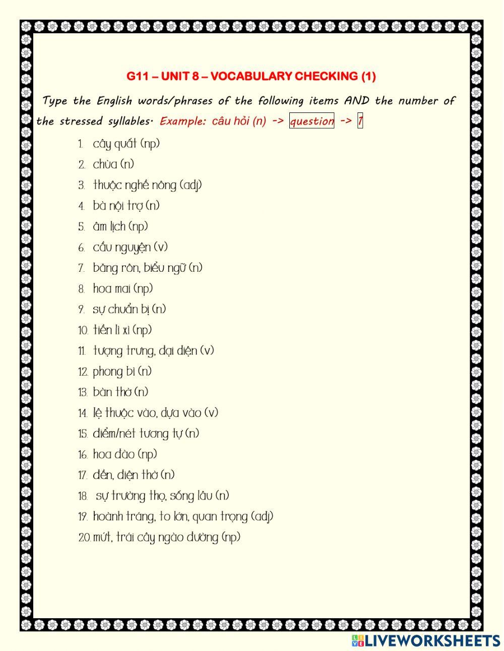 G11 - unit 8 - vocabulary checking
