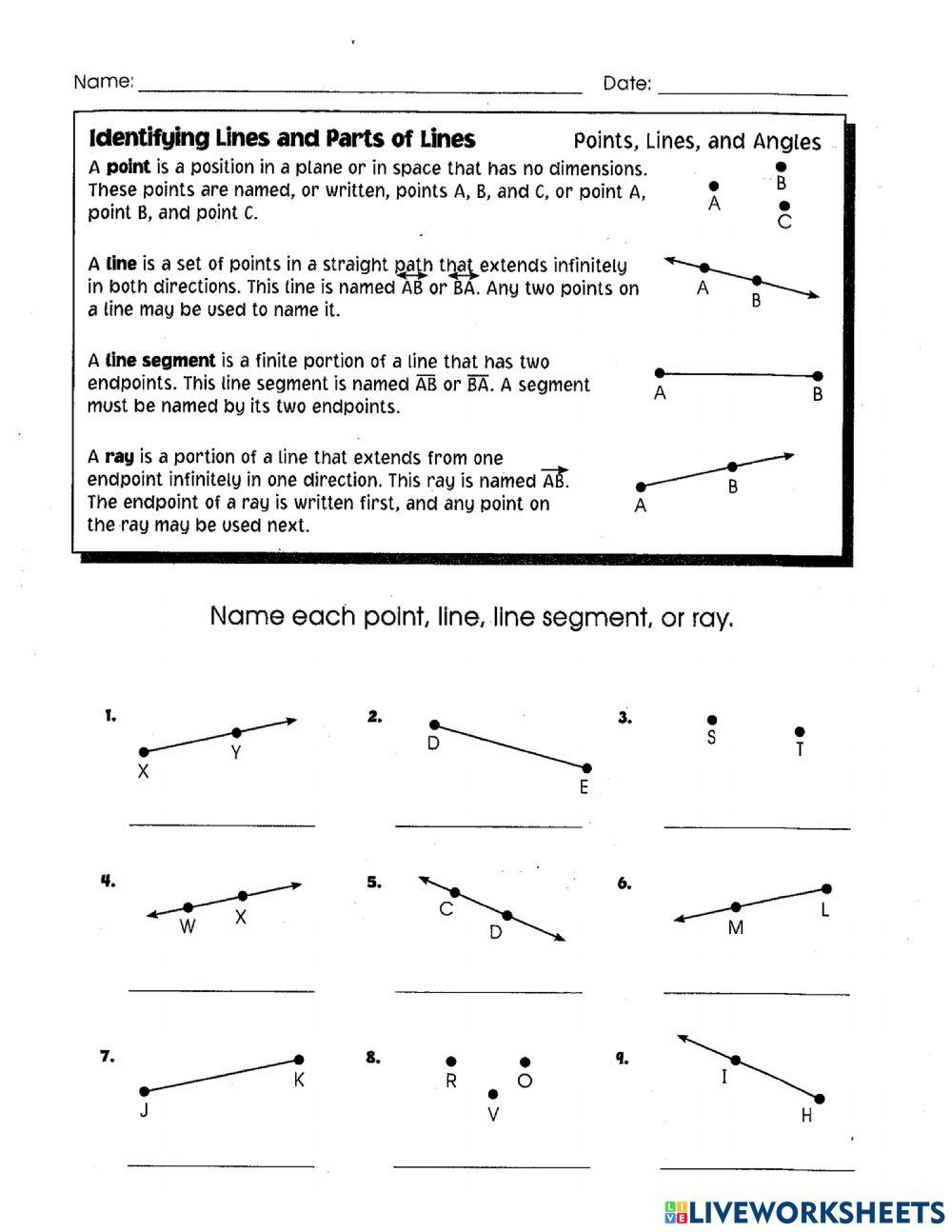 Line segment ray worksheet live worksheets 48 off