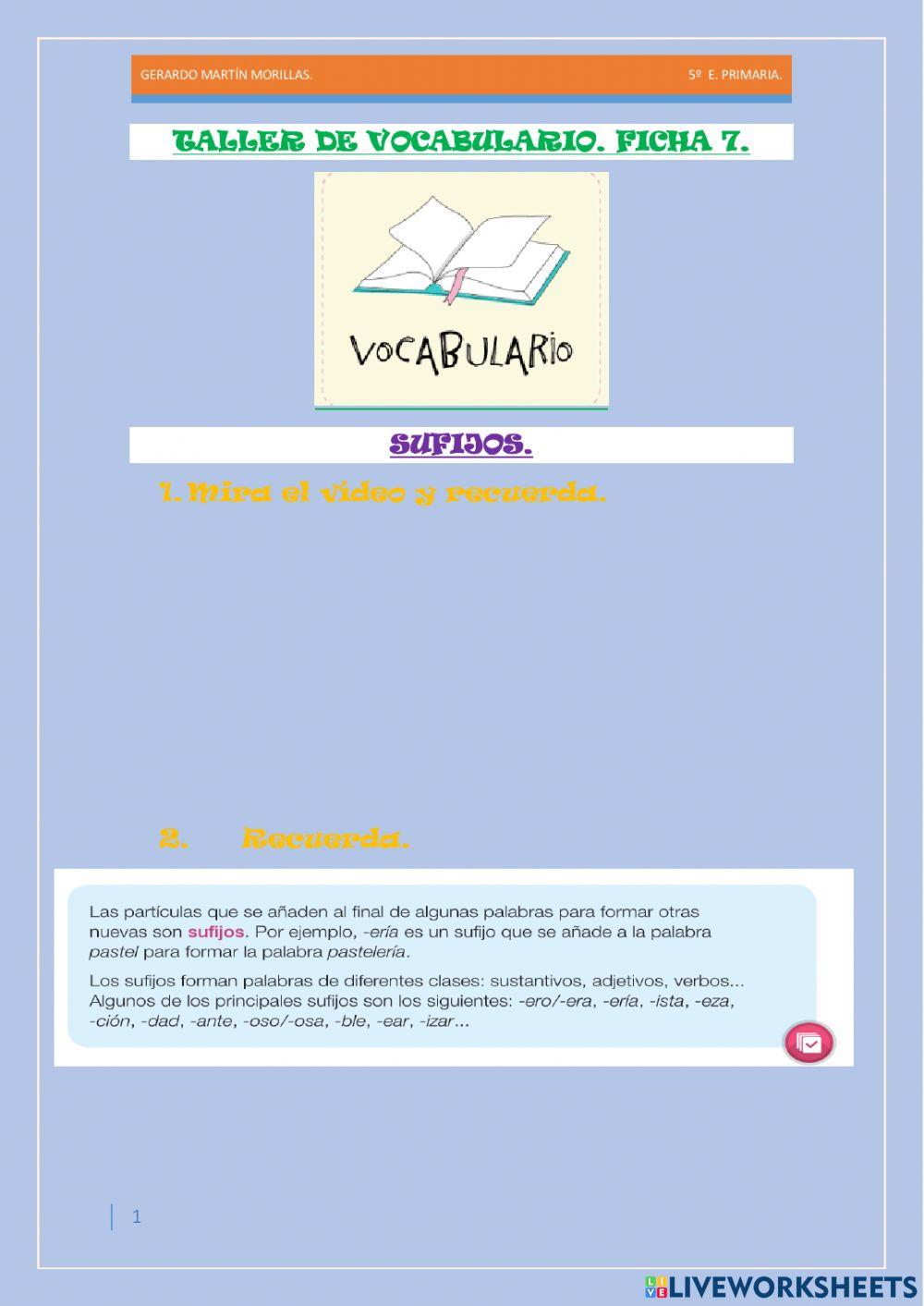 Taller de vocabulario. Ficha 7.