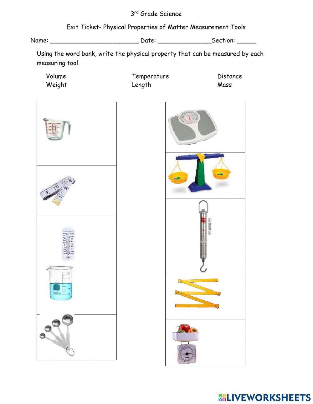 Physical Properties of Matter Measurement Tools worksheet Live Worksheets