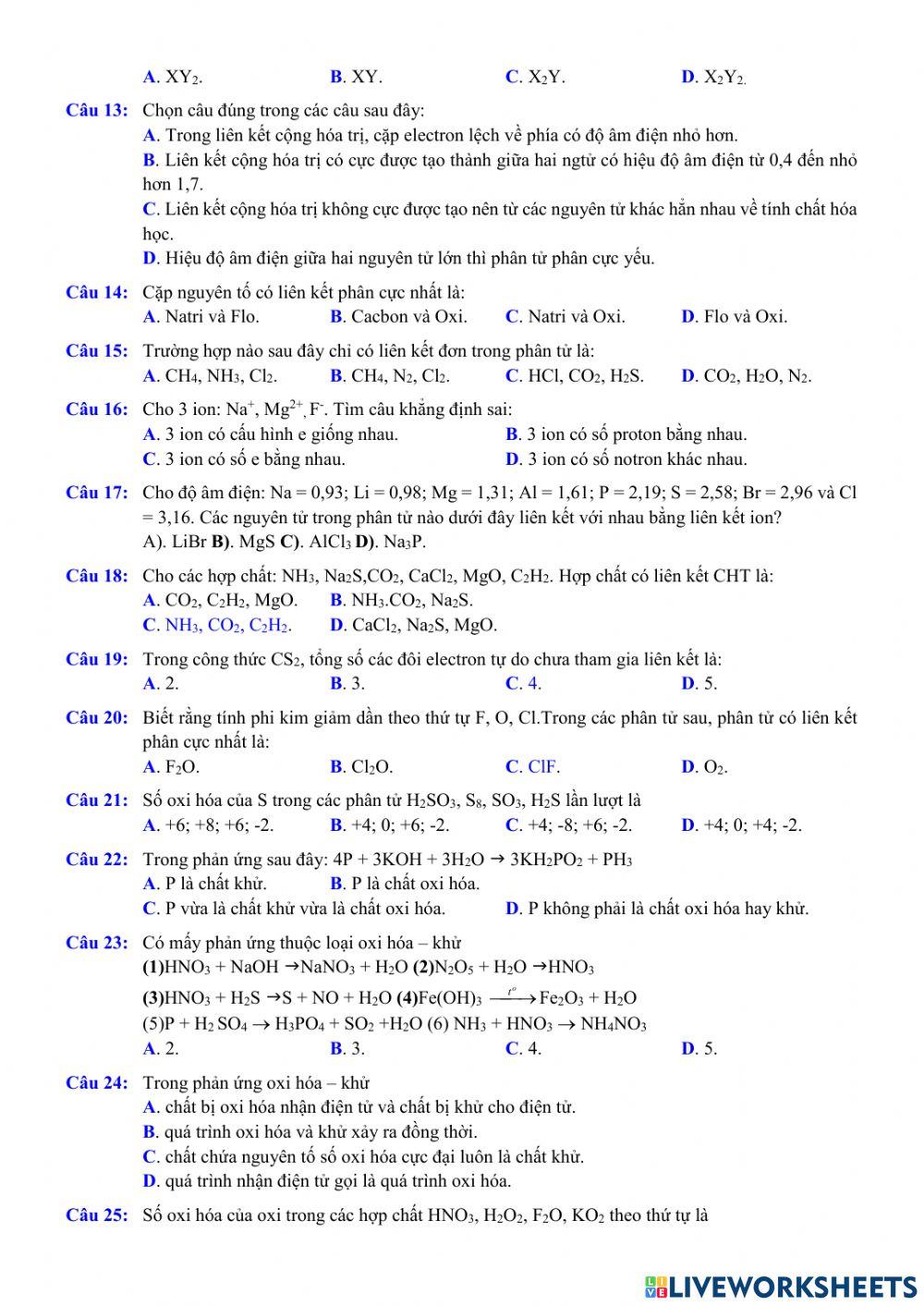 Ôn tập hk1 hóa 10