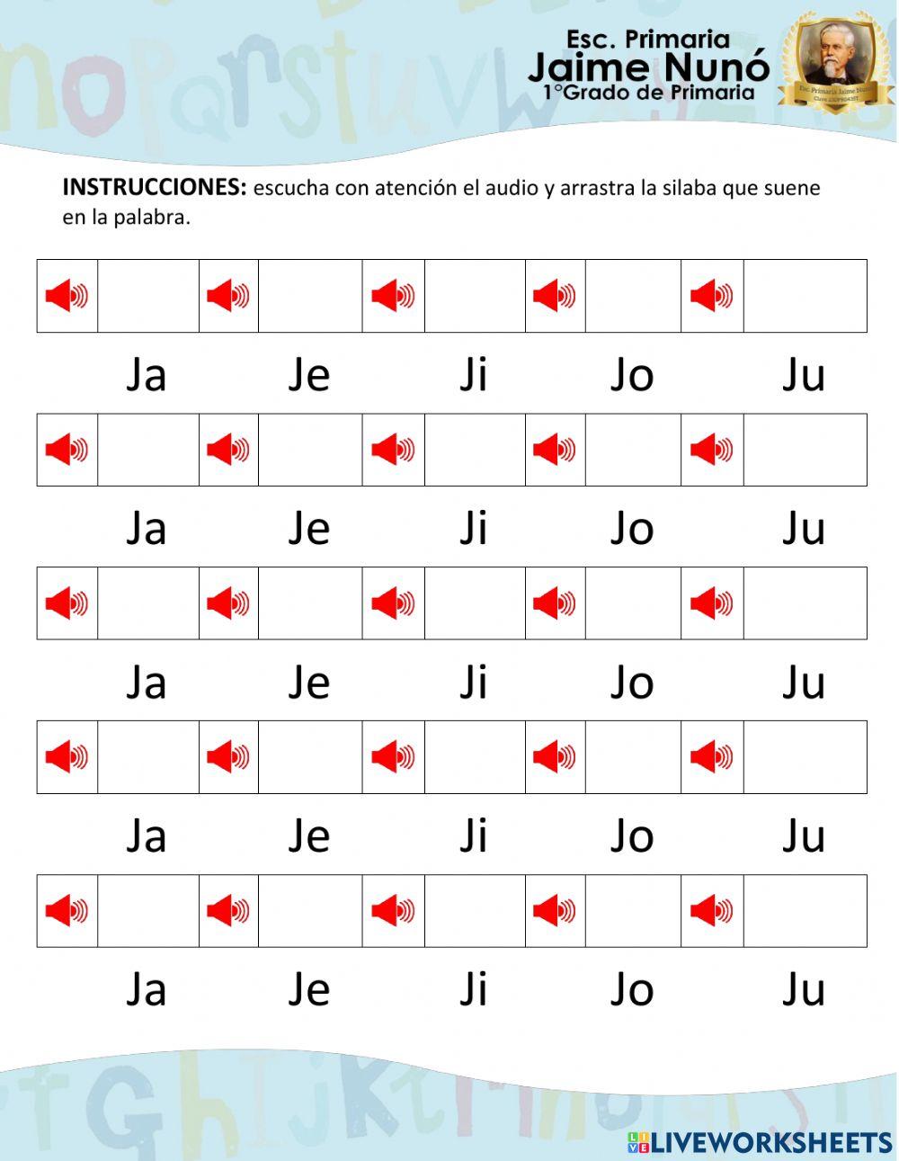 Escucha el audio y selecciona la silaba que escuchas en la palabra