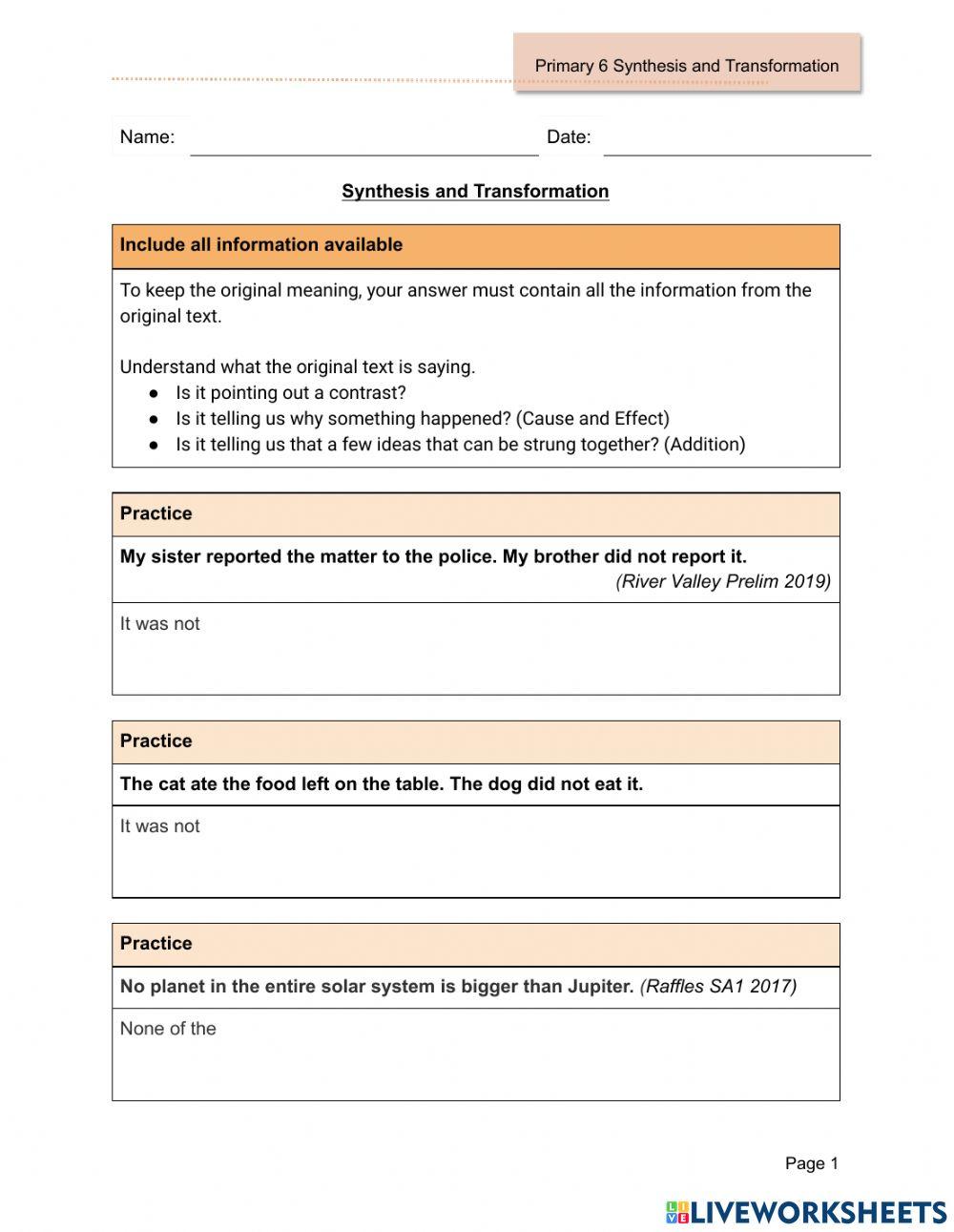 Synthesis and Transformation Practice 1