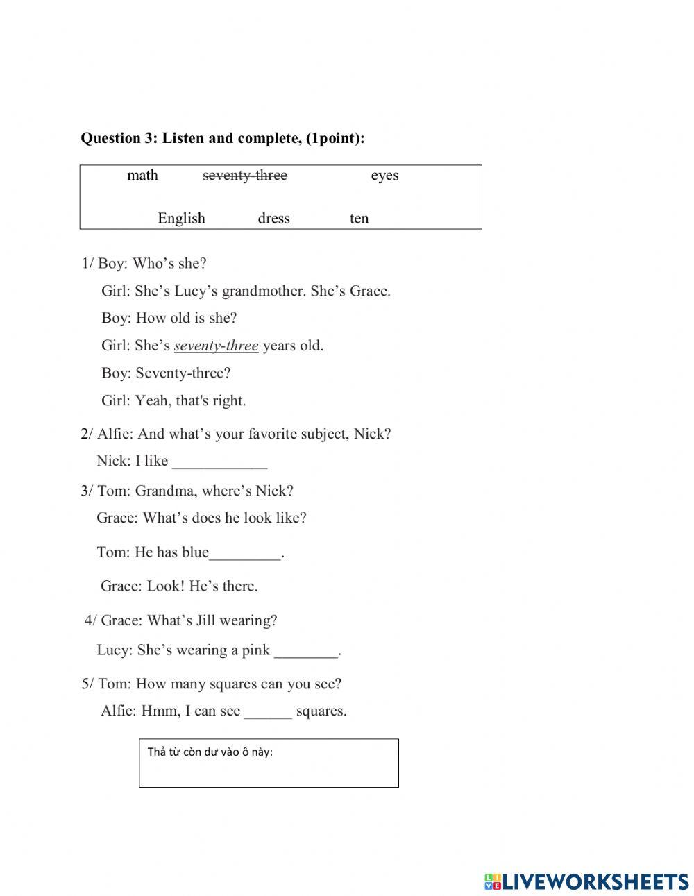 Review SMART START grade 4 Listen and complete