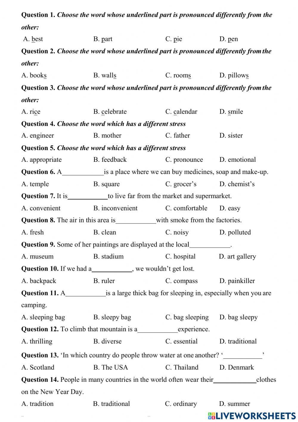 First Semester Test - Grade 6 - Sample 1