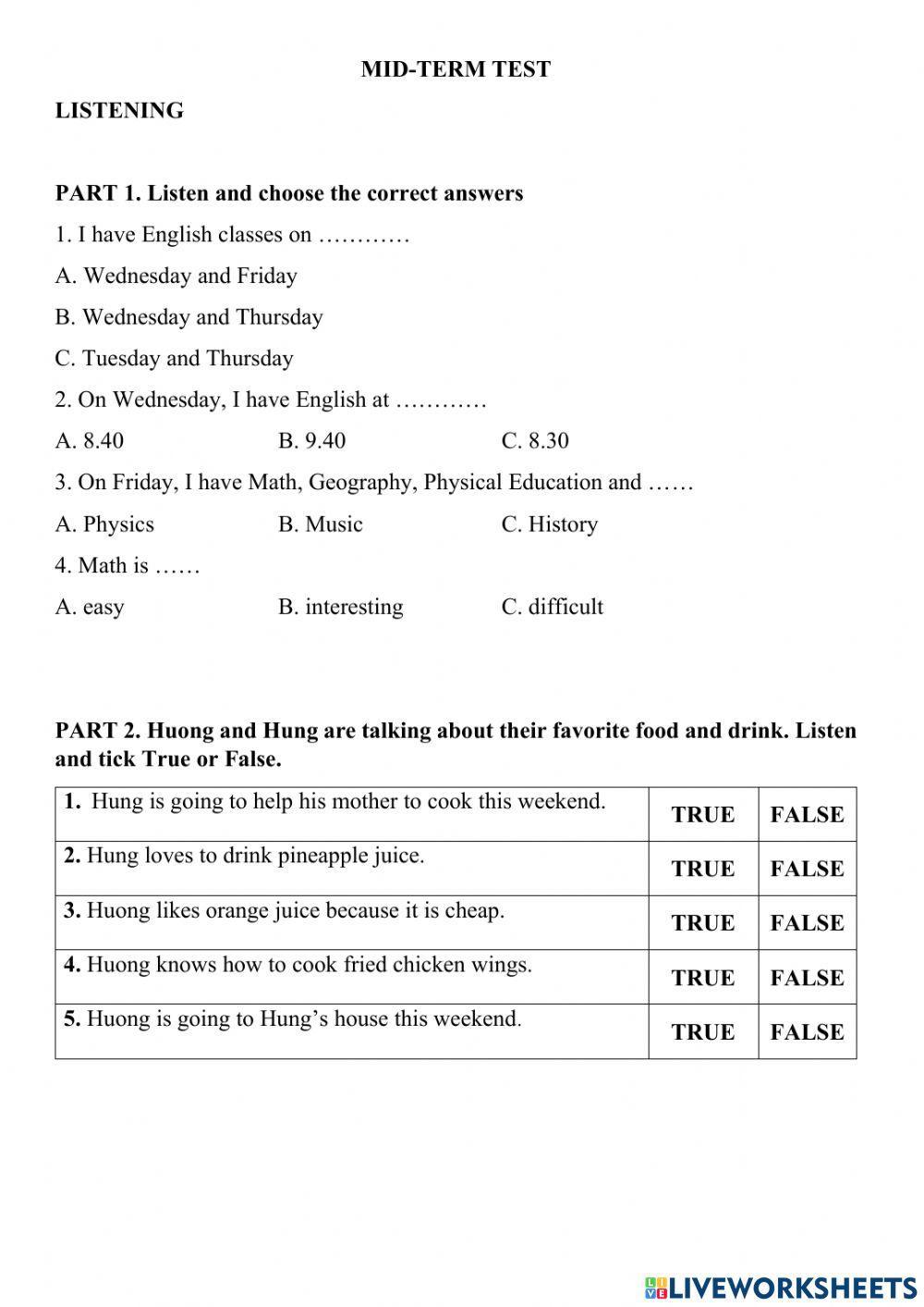 Mid-term test- Listening G7