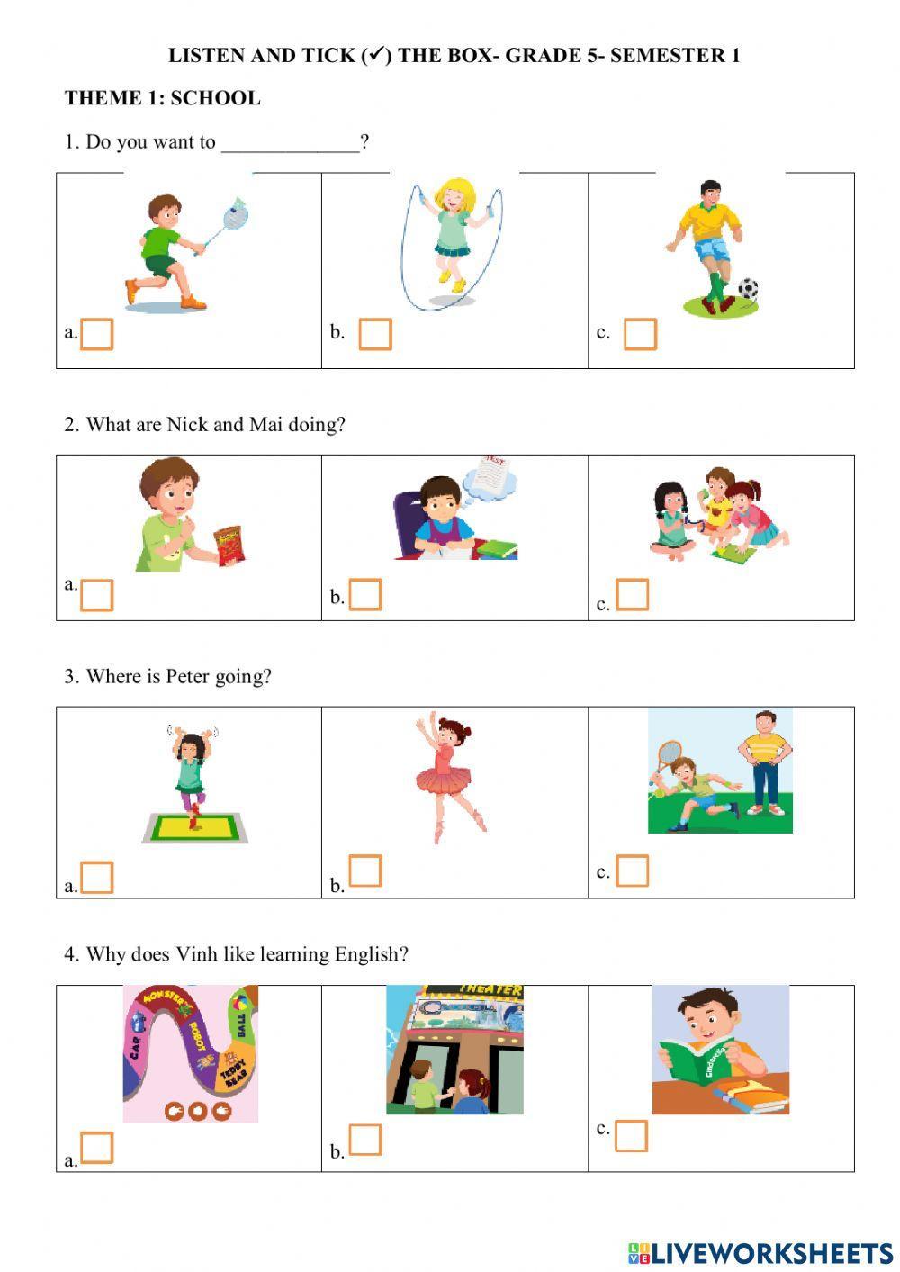 Review Grade 5 SMART START listen and tick