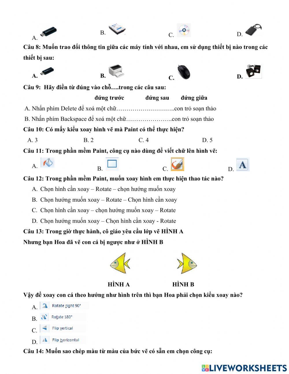 Đề ôn tập tin học khối 4 - hki