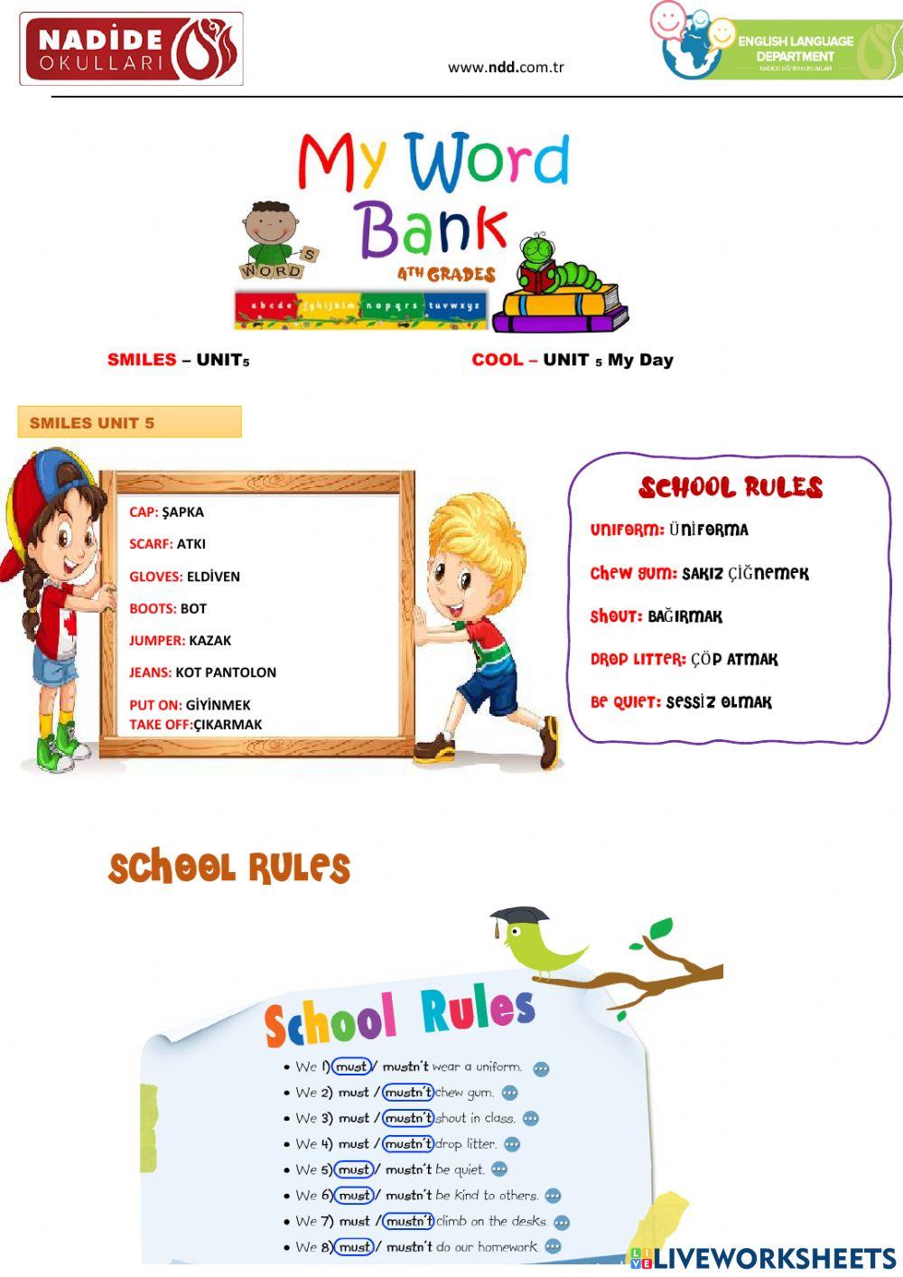 4th Grade Word Bank Unit-5