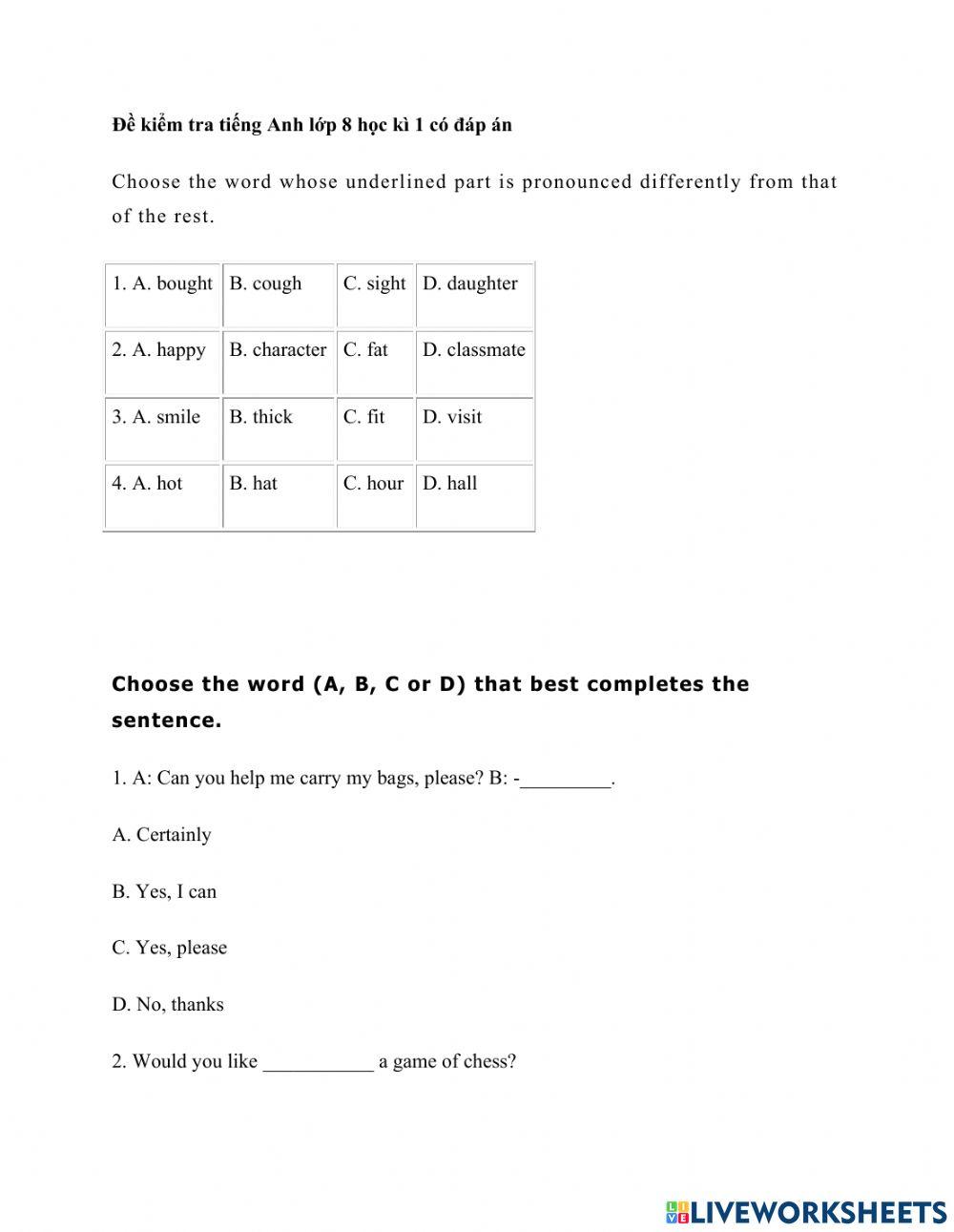 Grade 8 interactive exercise for 8 Live Worksheets