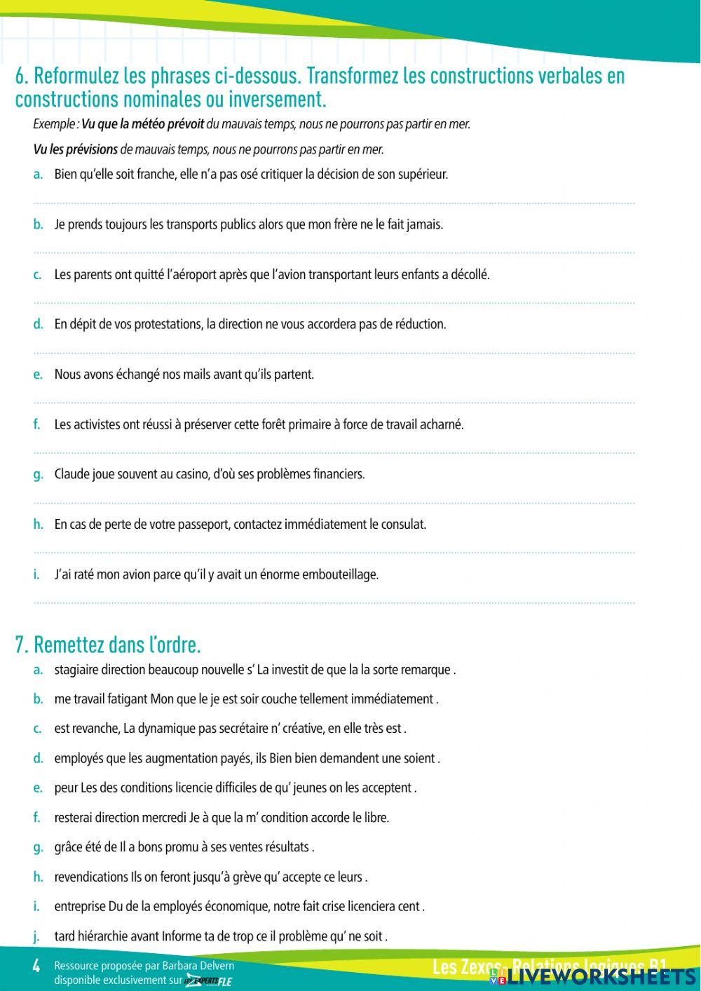 Test grammaire - relations logiques