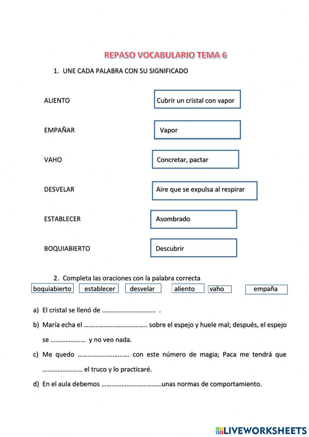 Vocabulario lengua tema 6