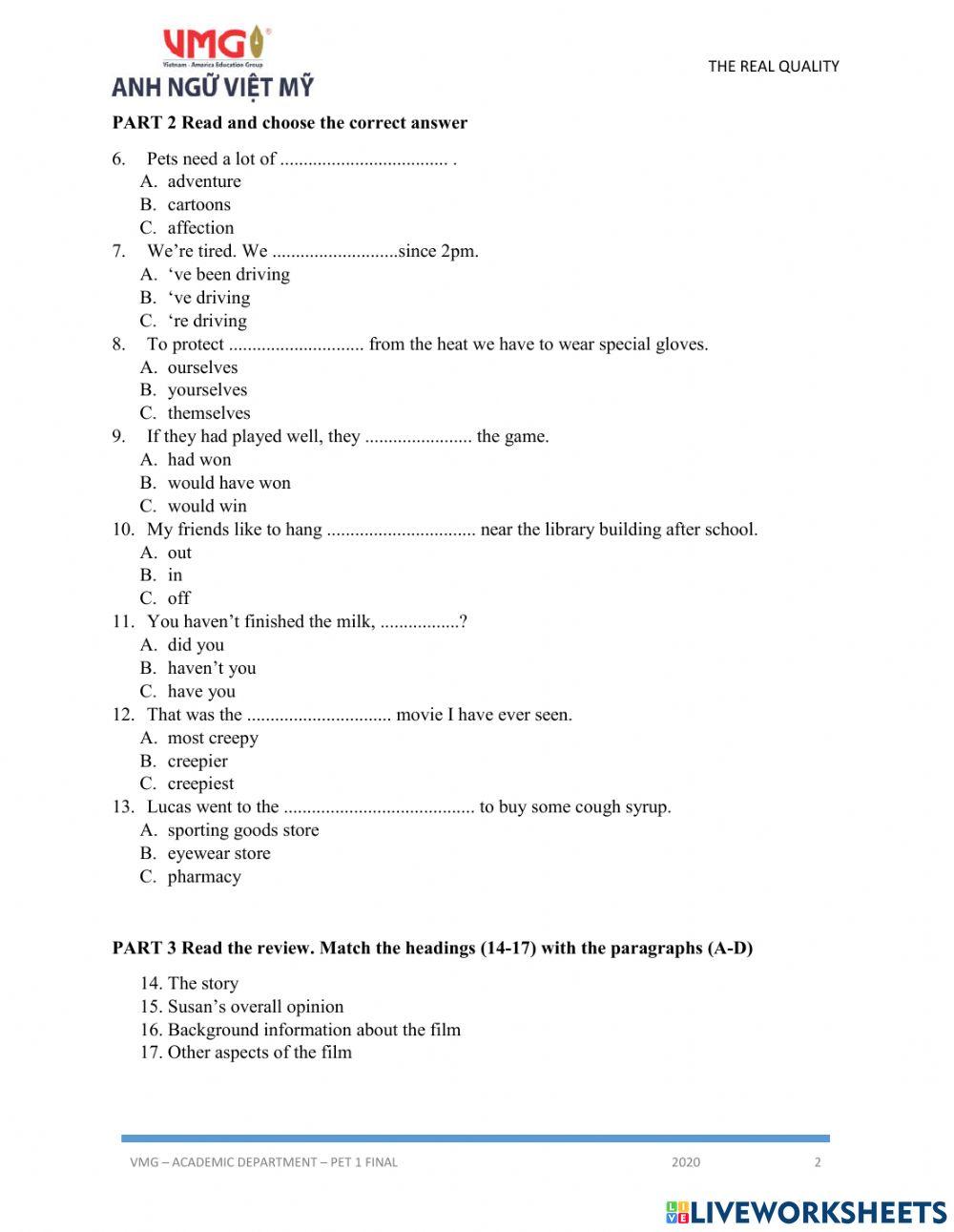 Final Pet 1 (Reading)