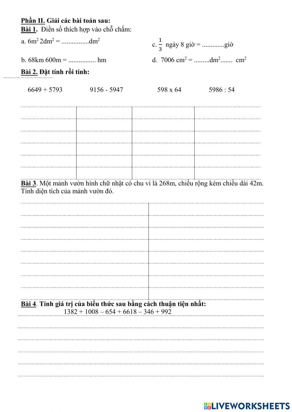 Môn Toán ôn tập