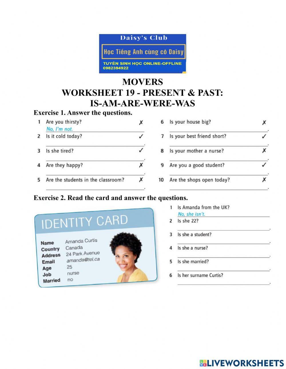 Be verbs present- past tenses