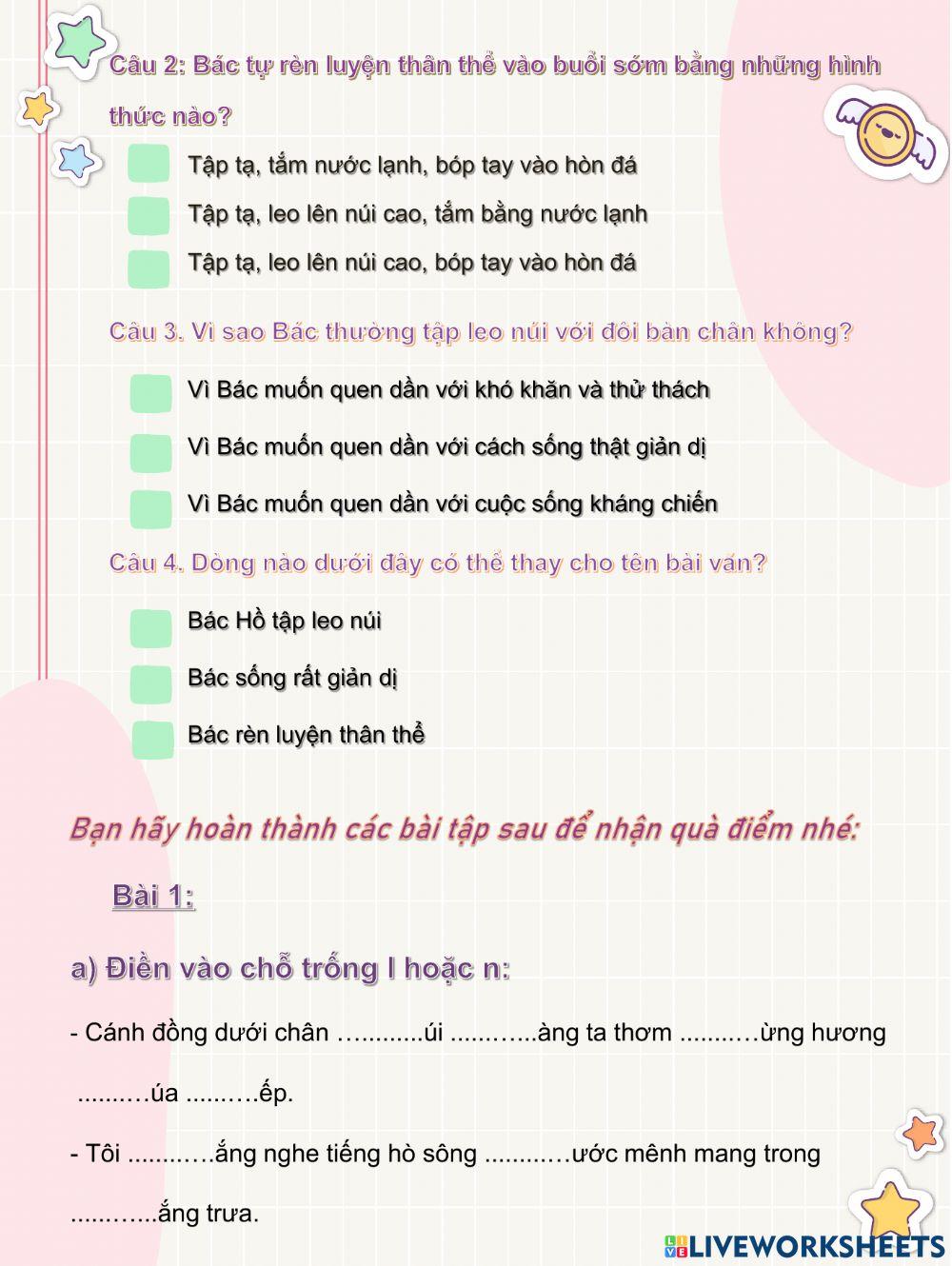 Phiếu bài tập cuối tuần (tuần 28)