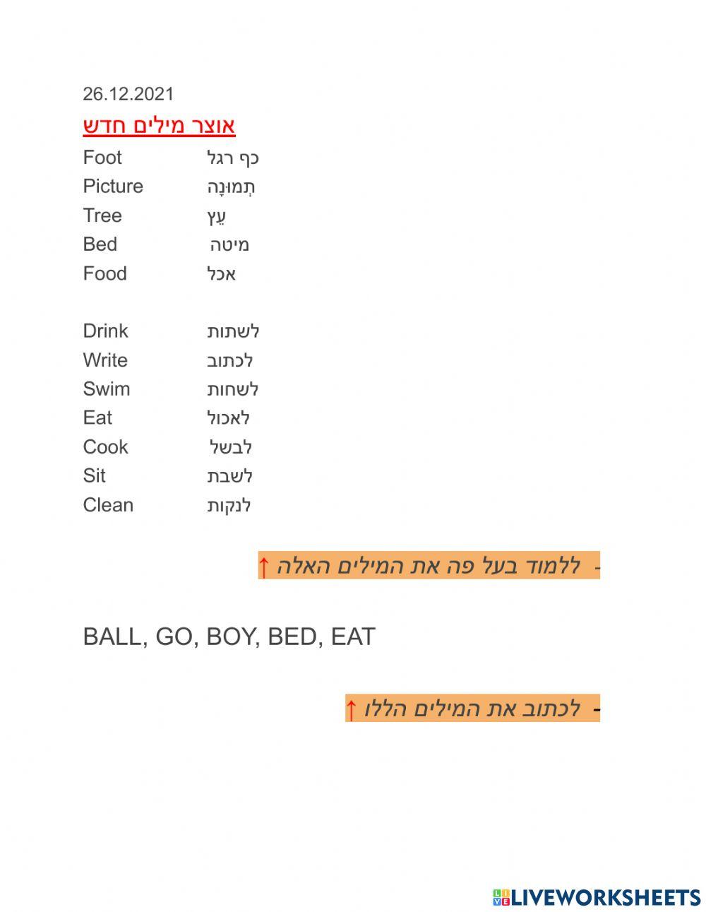 Basic words for homework