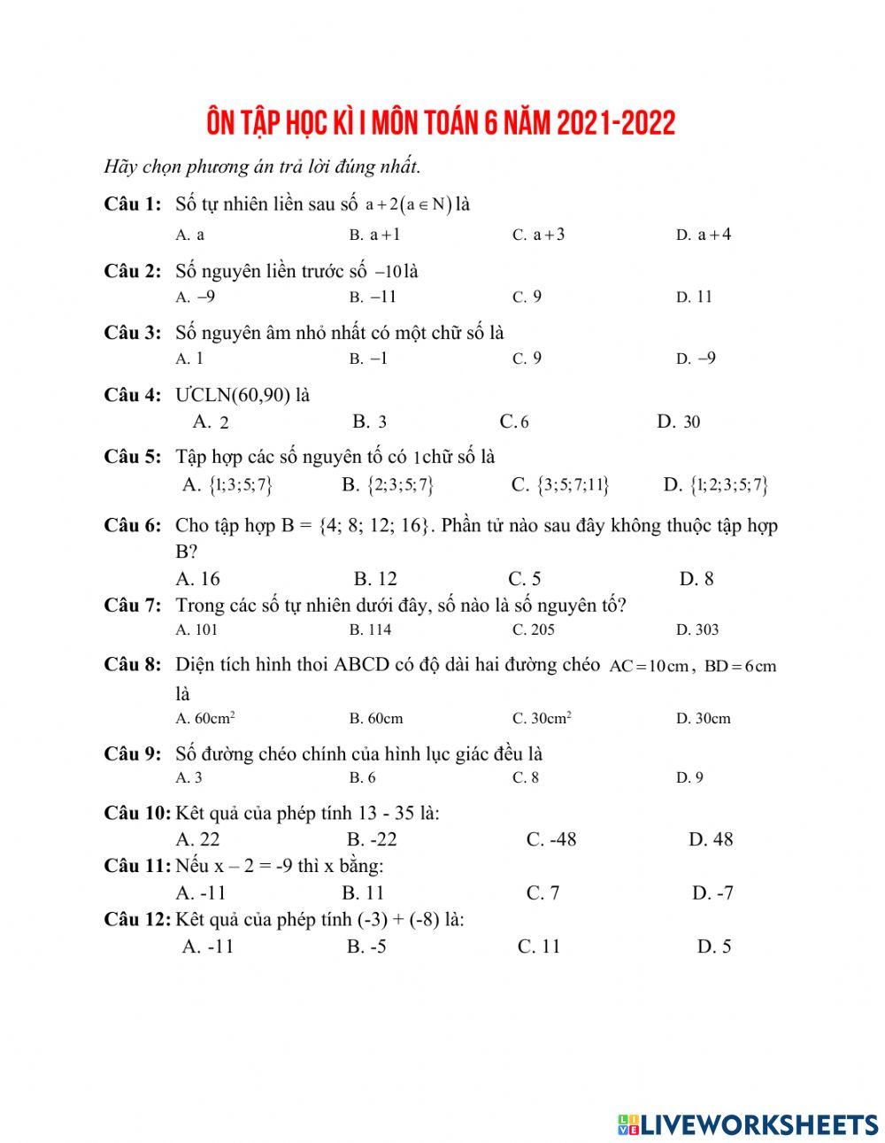 Ôn tập cuối kì 1