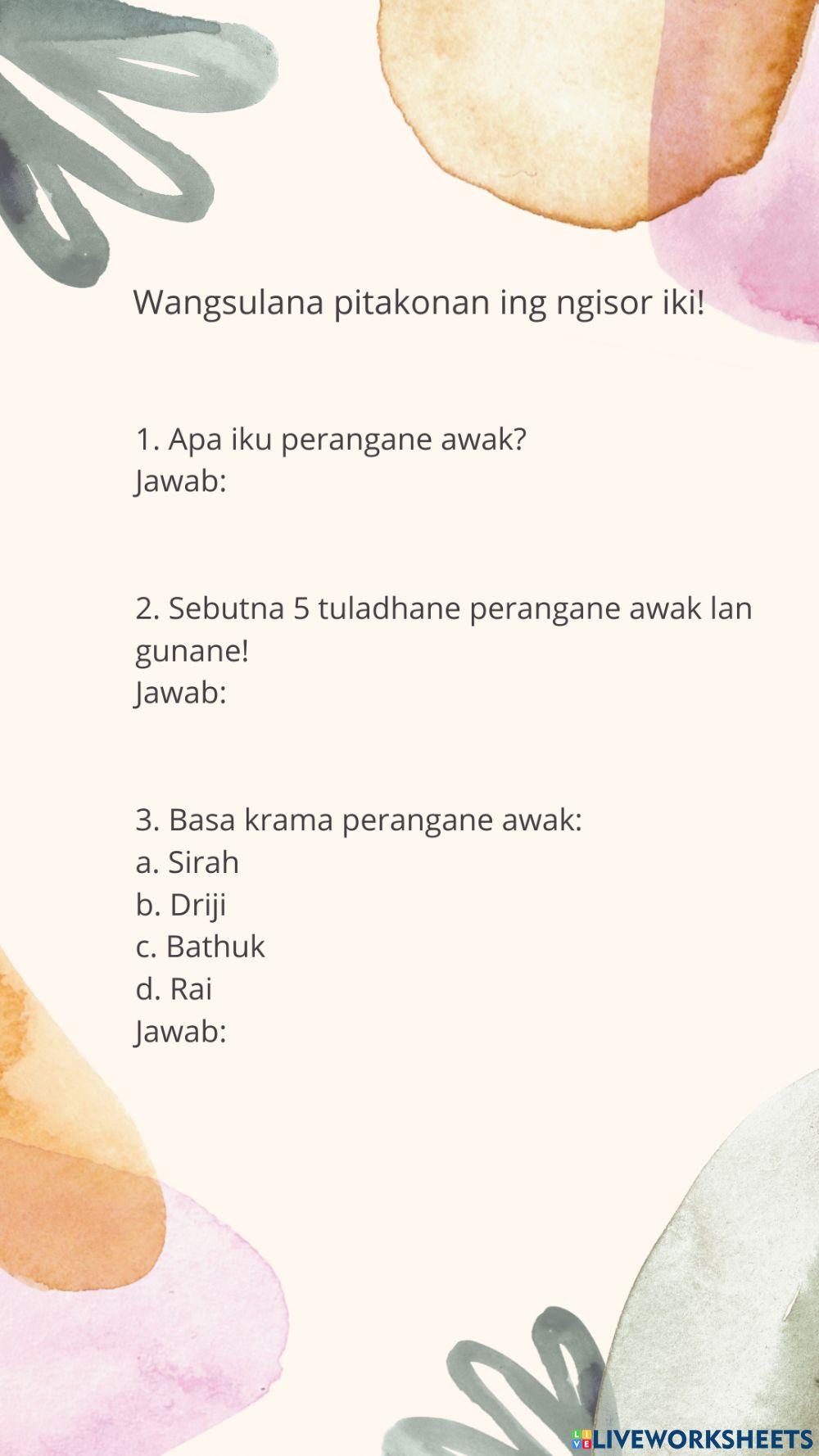 Soal Bahasa Jawa Bab Perangan Awak