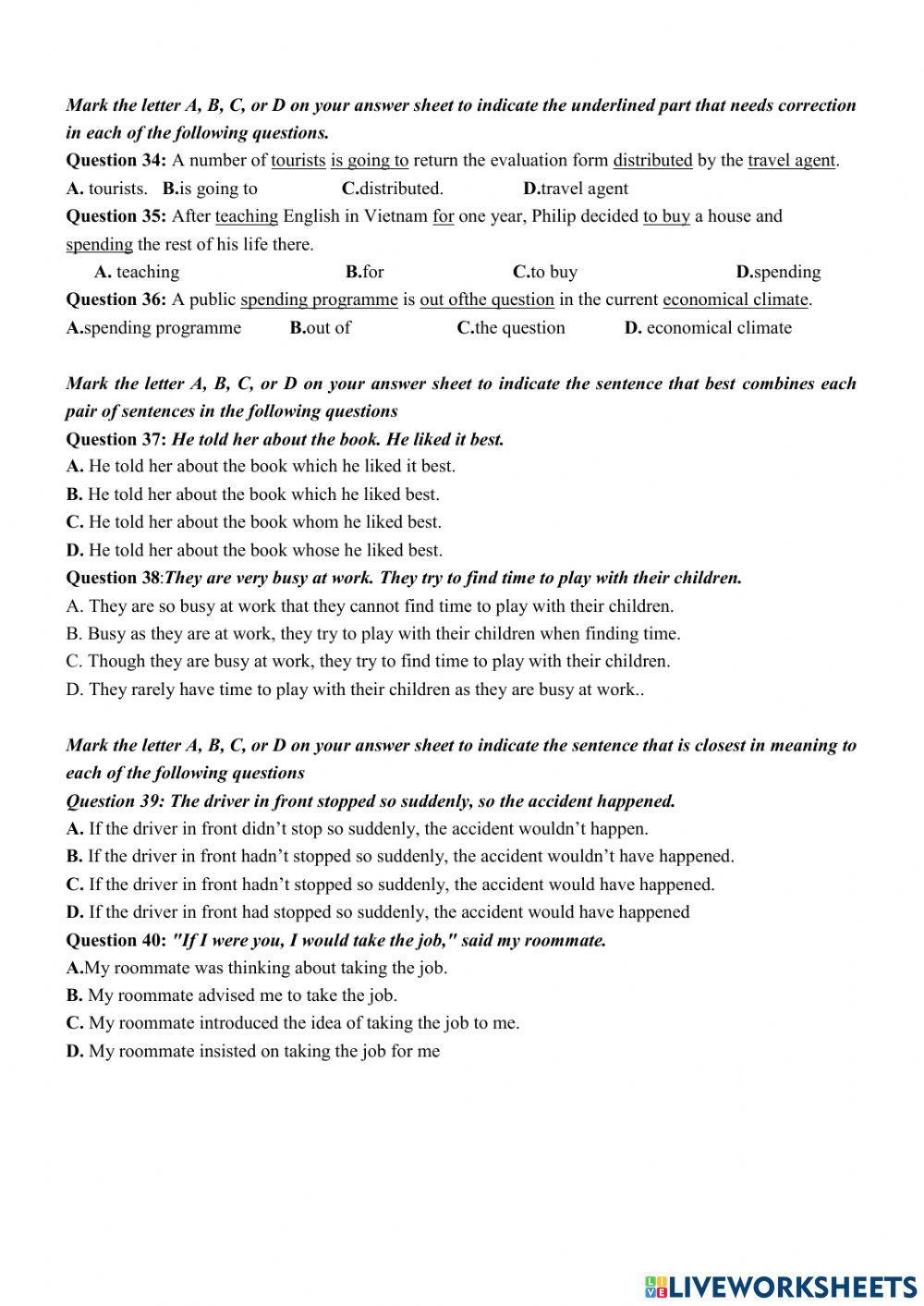 Review 1st term Test 5- Grade 12